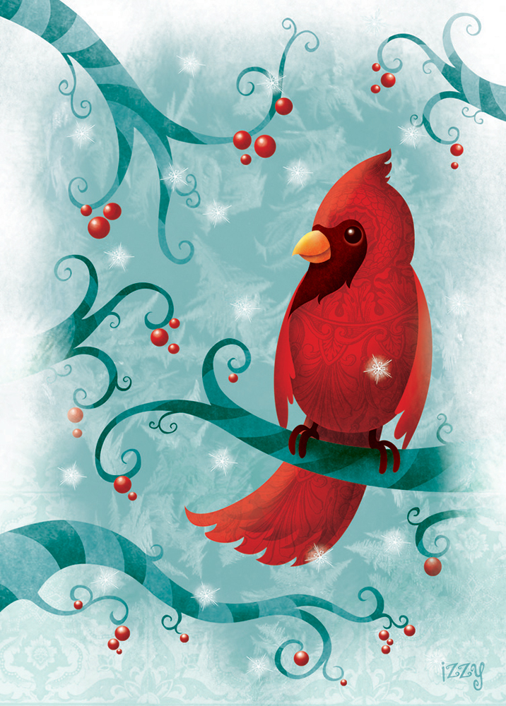 Cardinal des neiges Cartes de Noël illustrées par Isabelle Charbonneau illustration