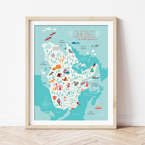 Illustration pour enfants d'une carte du Québec par Isabelle Charbonneau