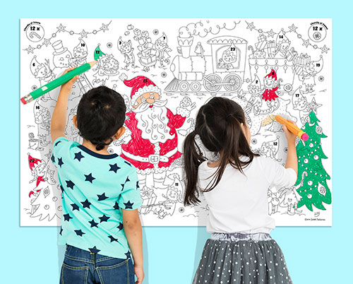 Calendrier de l'Avent à colorier, coloriage géant de Noël illustrée par Isabelle Charbonneau