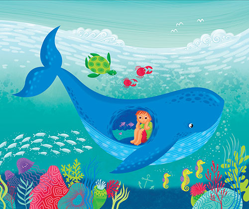 Illustration de la comptine Jonas dans la baleine par Isabelle Charbonneau