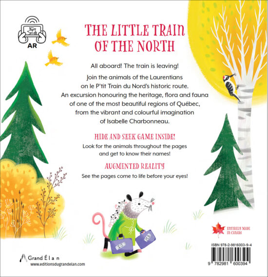 Back cover of the illustrated children's book "The Little Train of the North”, text and illustrations by Isabelle Charbonneau.