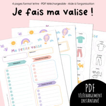 «Je fais ma valise !» est un PDF imprimable de 4 pages créé par Isabelle Charbonneau, c’est une aide à l’organisation pour les parents qui veulent initier leur enfant à faire leur propre valise, de façon ludique. Une idée originale d’Isabelle Charbonneau illustrations.