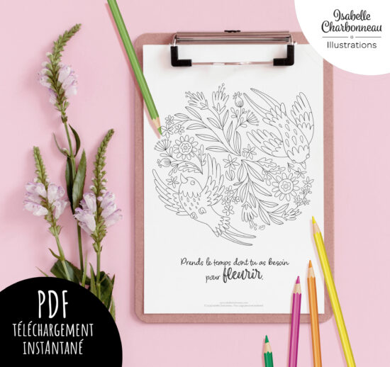 « Fleurir à son rythme » – Coloriage bien-être pour femmes, téléchargement instantané, activité relaxante et douce parenthèse.