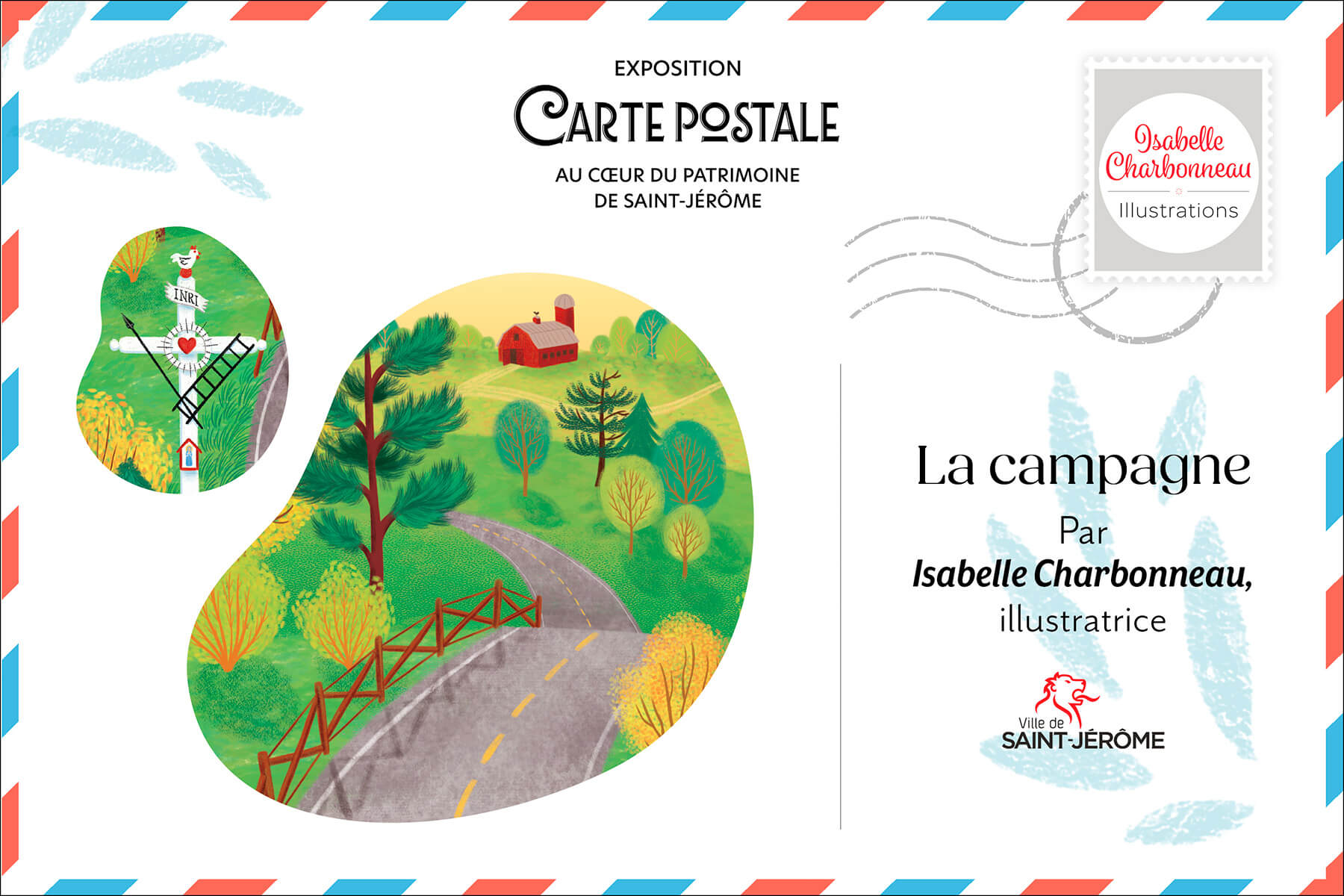 Carte postale illustrée des paysages agricoles et de la campagne entourant Saint-Jérôme.