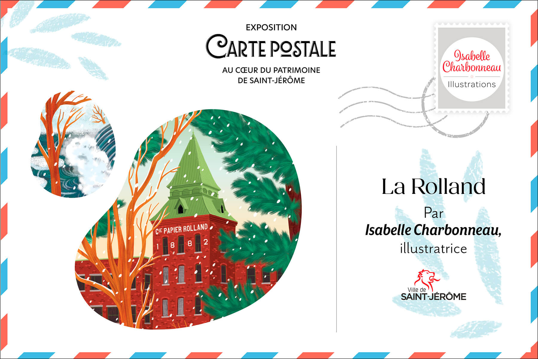 Carte postale illustrée de l'usine Rolland, témoin du patrimoine industriel de Saint-Jérôme.