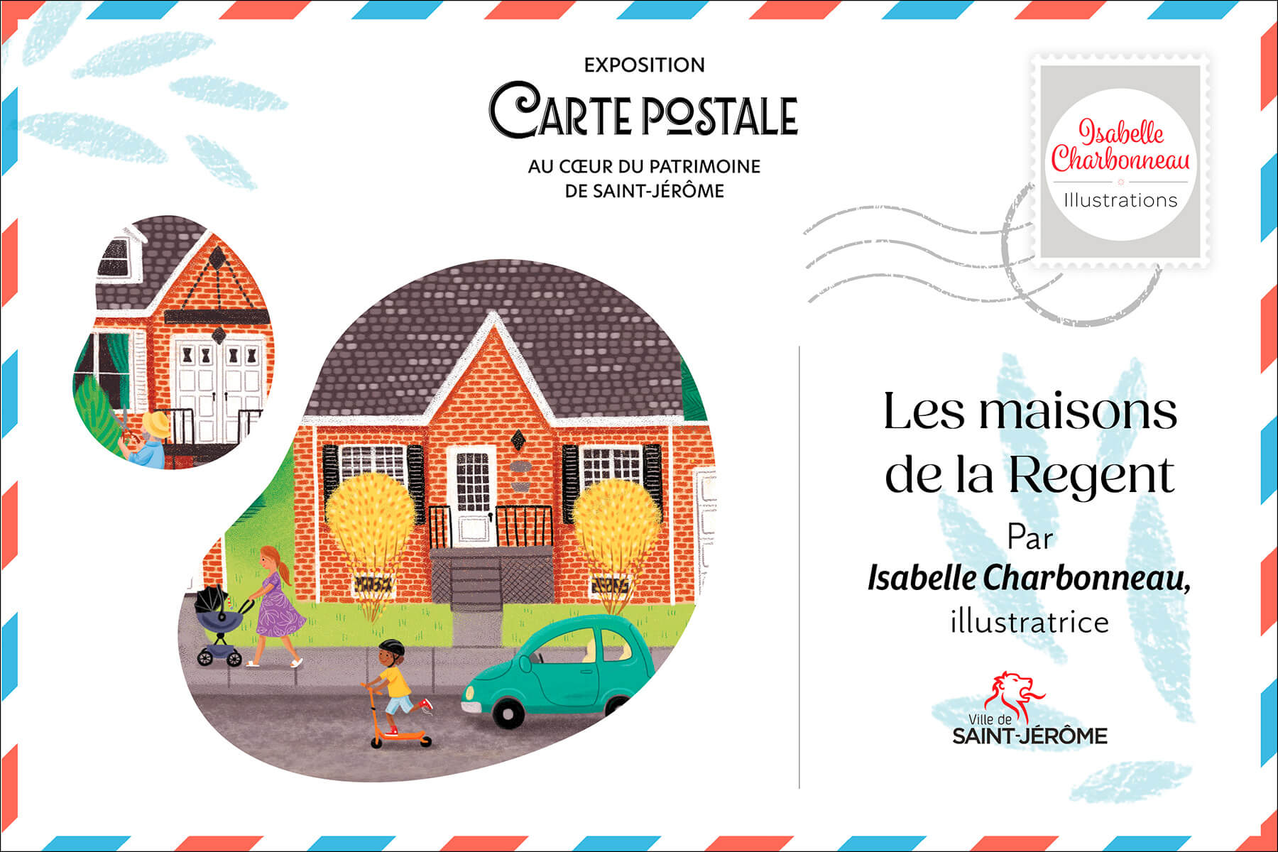 Carte postale illustrée des maisons de la Regent à Saint-Jérôme.