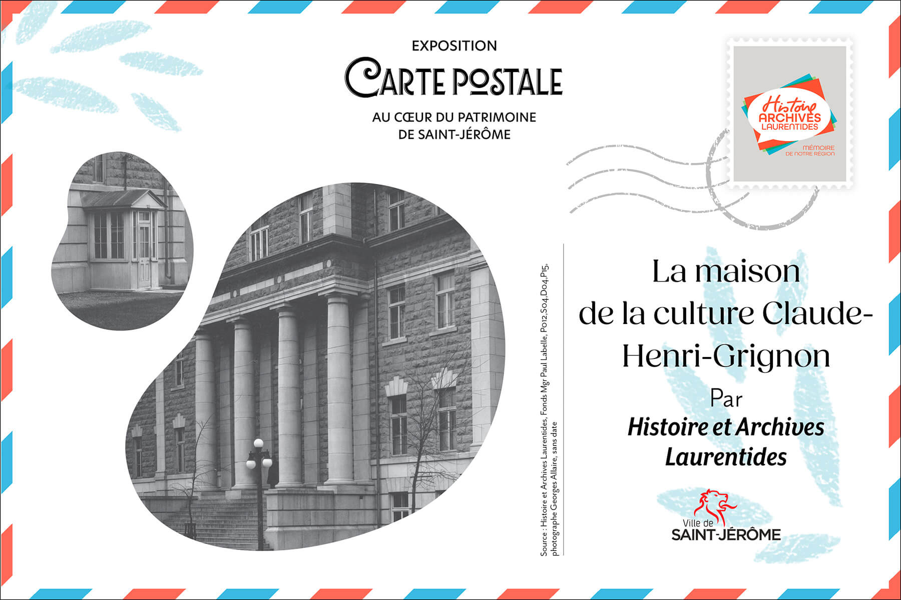 Carte postale illustrée de la Maison de la culture Claude-Henri-Grignon à Saint-Jérôme.