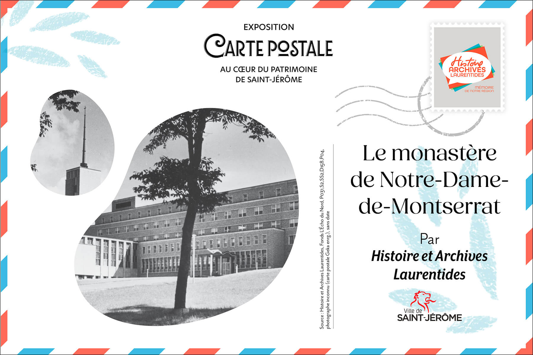 Carte postale illustrée du Monastère Notre-Dame-de-Montserrat, lieu historique situé dans le secteur de Lafontaine à Saint-Jérôme.