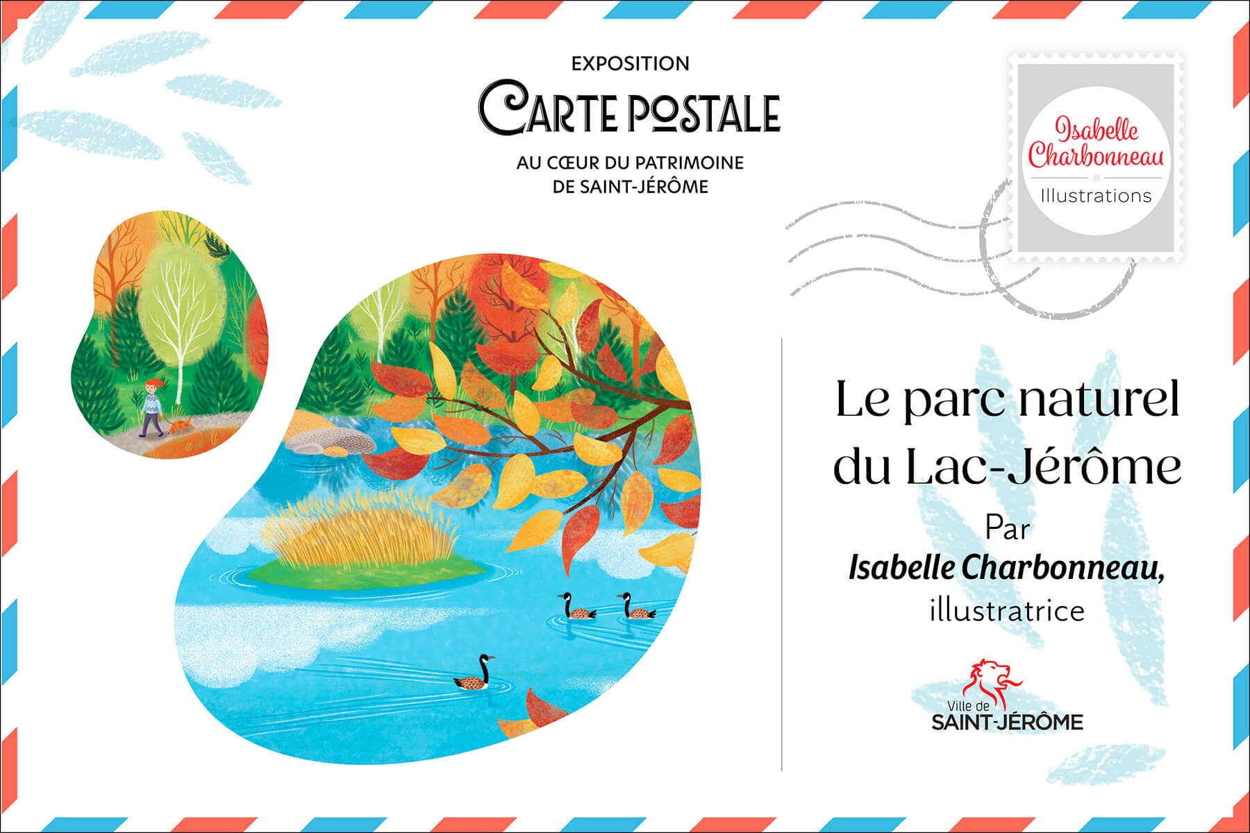 Carte postale illustrée du parc naturel du lac Jérôme à Saint-Jérôme.