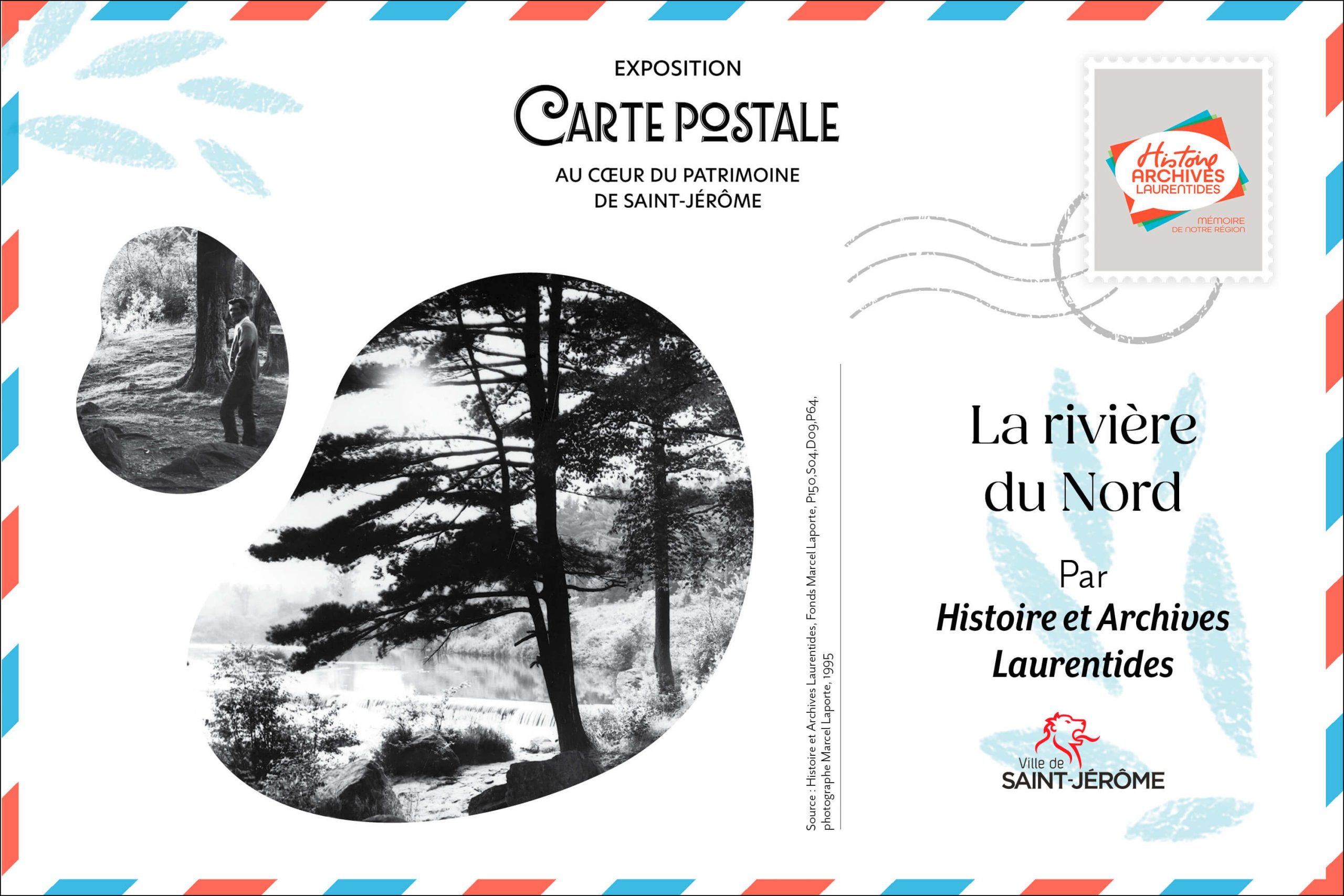 Carte postale illustrée de la rivière du Nord traversant le centre-ville de Saint-Jérôme.