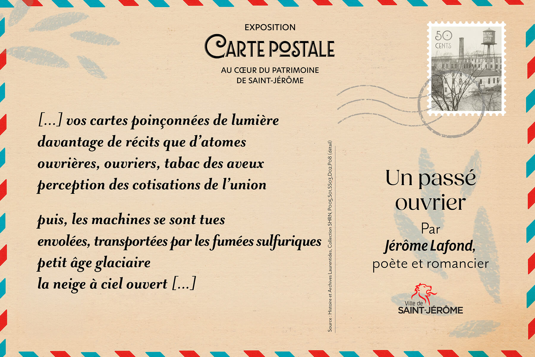 Carte postale illustrée du patrimoine ouvrier et industriel de Saint-Jérôme.