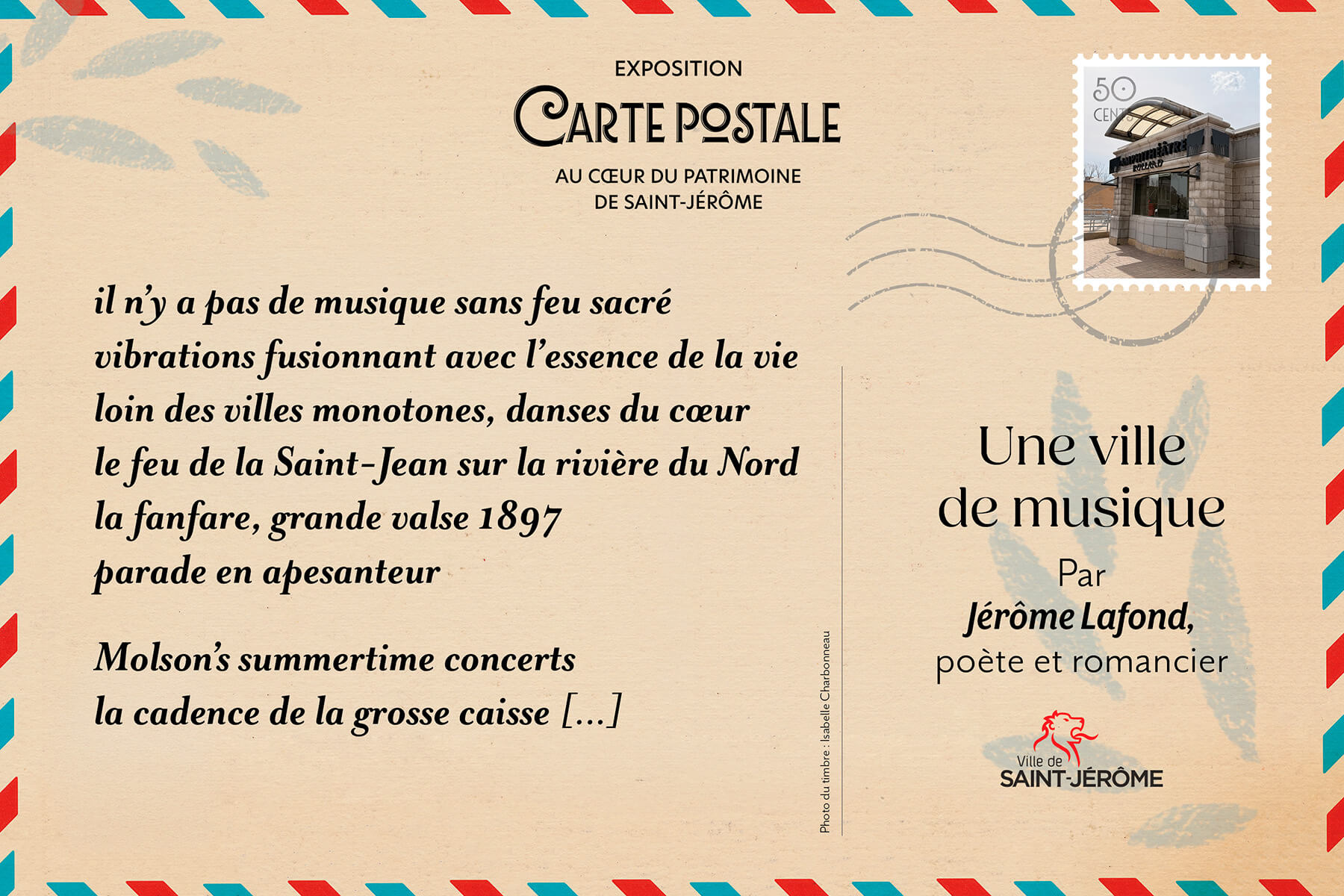 Carte postale illustrée de la tradition musicale de Saint-Jérôme.